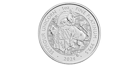 Reverse of the 1 oz platinum bullion Seymour Unicorn coin, part of The Royal Mint’s Royal Tudor Beasts Collection 2024
